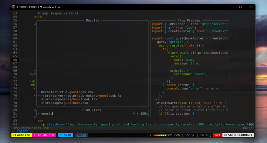 Screenshot of telescope file finder in Neovim