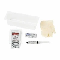 Medline #DYNC1810, Foley Insertion Catheter with 10 mL Syringe, PVP and Vinyl Gloves in Peel Lid Tray, 20/CS Image