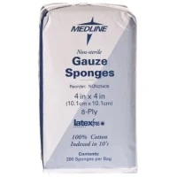 Medline #NON25408, GAUZE, SPONGE, 4"X4", 8PLY, WOVEN, NS, LF, 200 EA/PK, 20 PK/CS Image Medline #NON25408, GAUZE, SPONGE, 4"X4", 8PLY, WOVEN, NS, LF, 200 EA/PK, 20 PK/CS Image