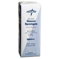 Medline #NON25416, GAUZE, SPONGE, 4"X4", 16PLY, WOVEN, NS, LF, 2000 EA/CS, 10 PK/CS Image