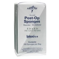 Medline #NON25442, GAUZE, SPONGE, POST-OP, 4"X4", NS, LF, 100/BG Image Medline #NON25442, GAUZE, SPONGE, POST-OP, 4"X4", NS, LF, 100/BG Image