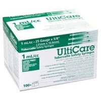 Ulti Med #25110, Safety Syringe TB/Insulin 1mL 25gx1 100/BX, 5 BX/CS Image Ulti Med #25110, Safety Syringe TB/Insulin 1mL 25gx1 100/BX, 5 BX/CS Image