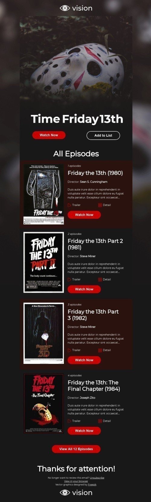 Friday the 13th Email Template "Time Friday 13th" for Movies industry