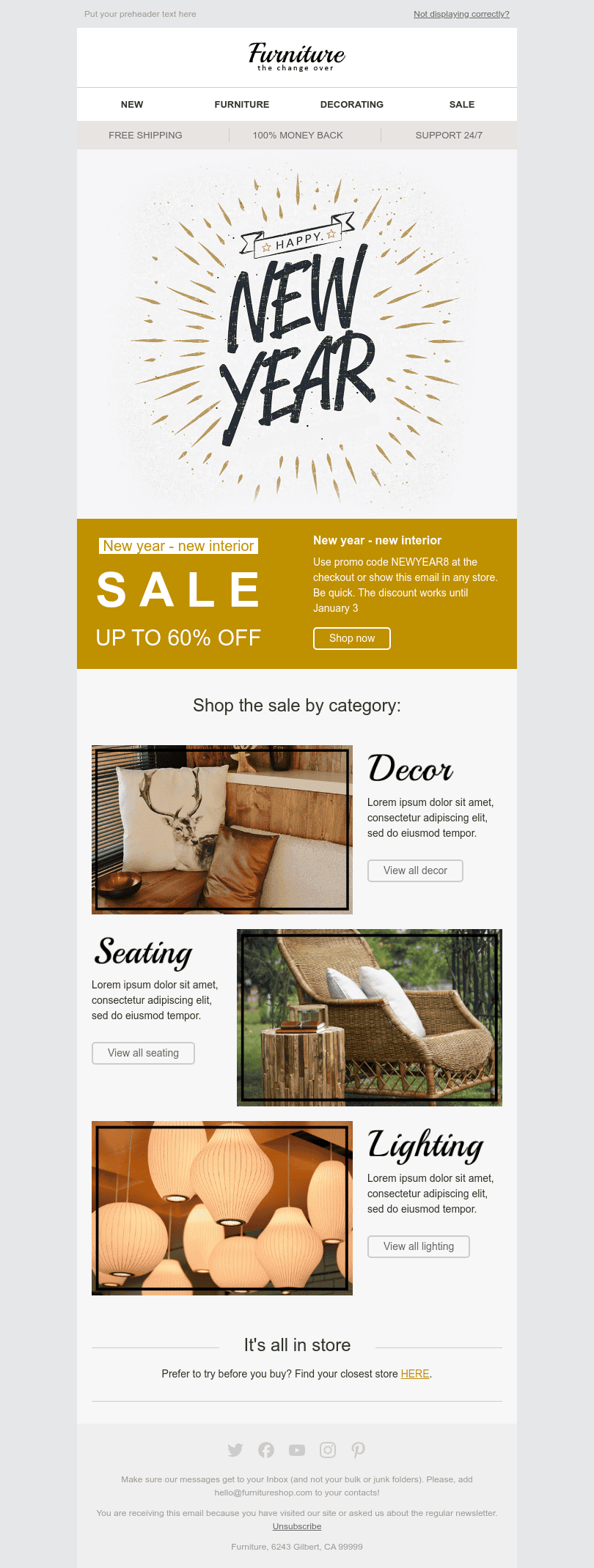 New Year Email Template "Stylish Interior" for Furniture, Interior & DIY industry