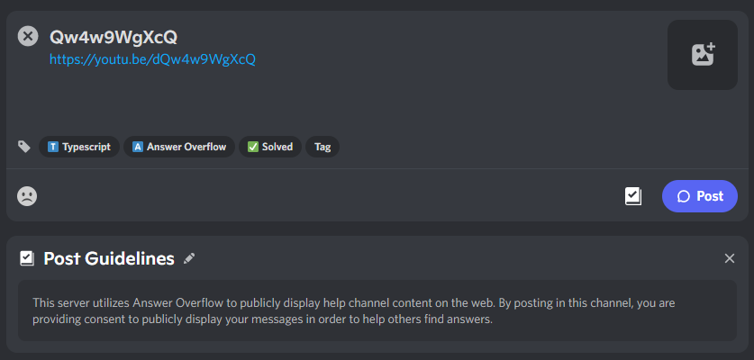 Screenshot of a forum channel with a disclaimer that messages will be public on Answer Overflow