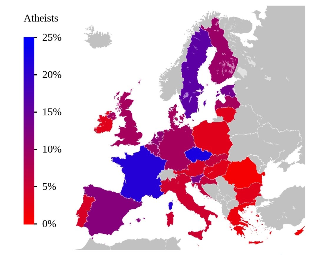 Andelen ateister i Europas länder
