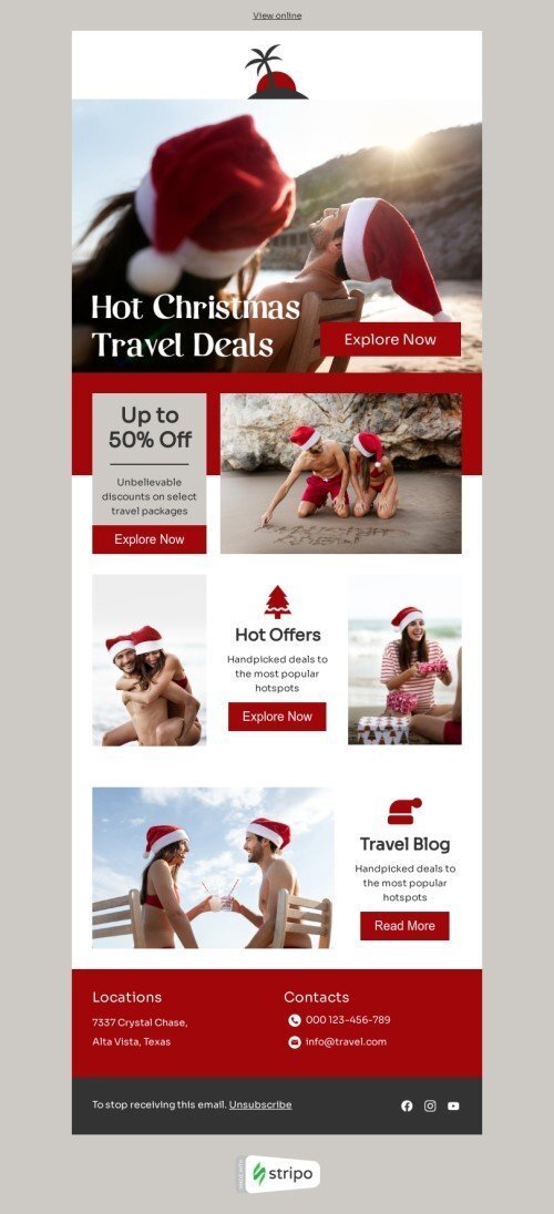 Christmas email template "Hot Christmas travel deals" for travel industry
