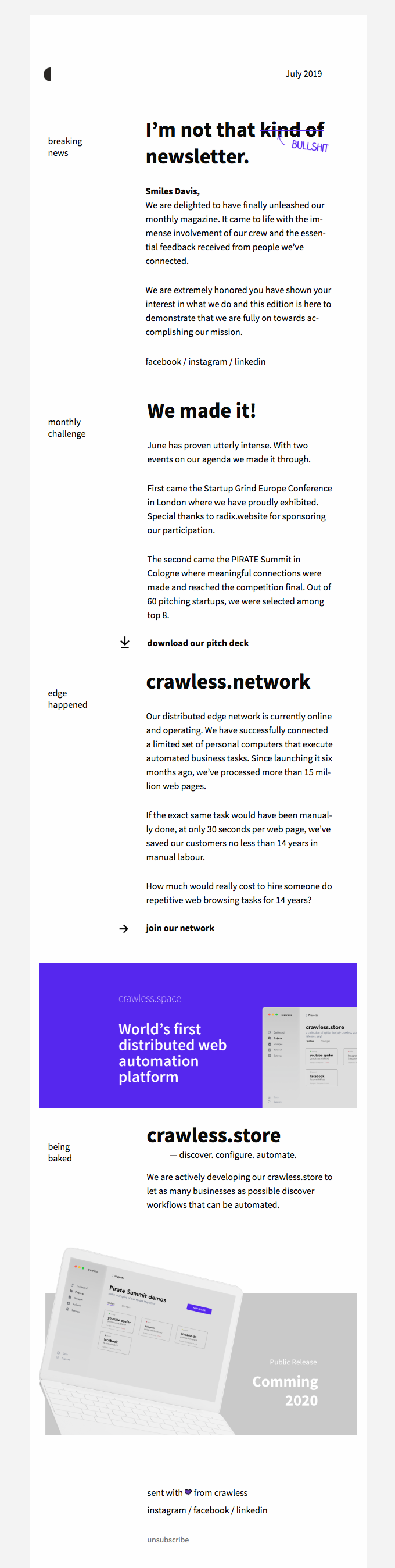 Crawless Newsletter