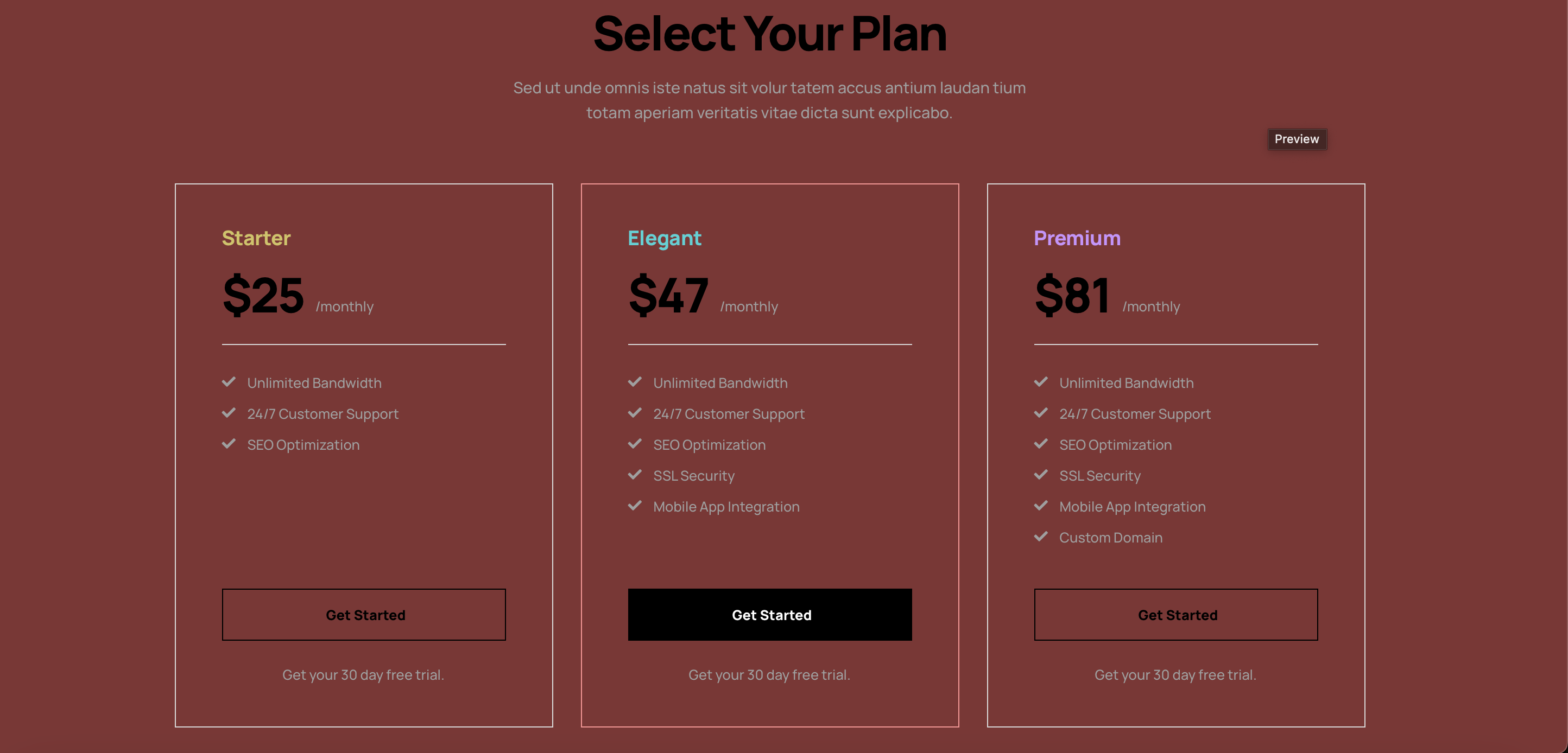 Pricing Table