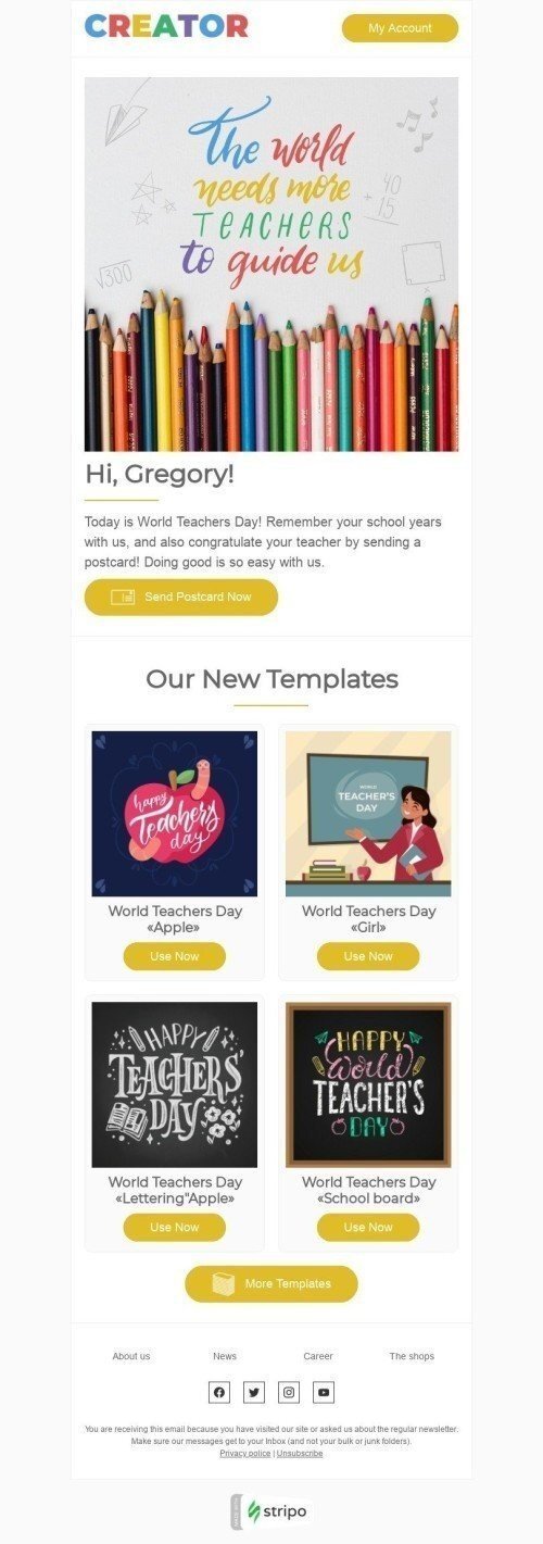 World Teachers' Day Email Template «Creator» for Design industry