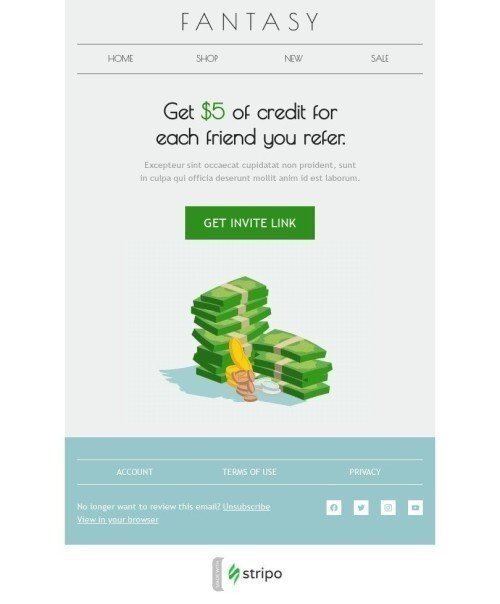 Referral Email Template “Get a 5 dollar credit” for Fashion industry