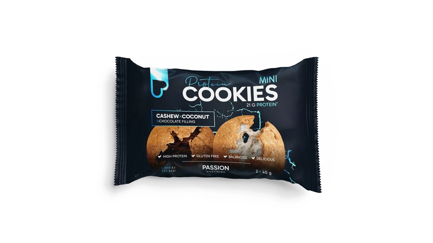 Passion plněné proteinové mini cookies 2x40g Kešu a kokos