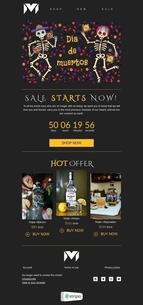 Day of the Dead Email Template "Tequila Lovers" for Beverages industry
