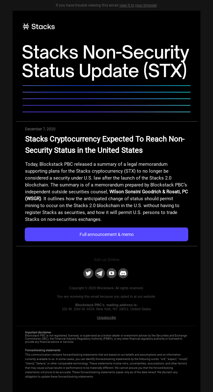 Stacks Stx Expected To Reach Non Security Status In The Us
