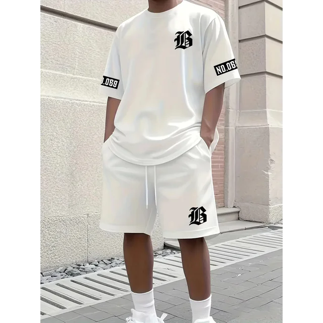 CONJUNTO DE CAMISETA E SHORTS DE MANGA CURTA COM ESTAMPA DE LETRAS MASCULINAS EM TORNO DO PESCOÇO GRADIENTE MANGA CURTA CONJUNTO DE SHORTS DE CAMISETA FEMININA