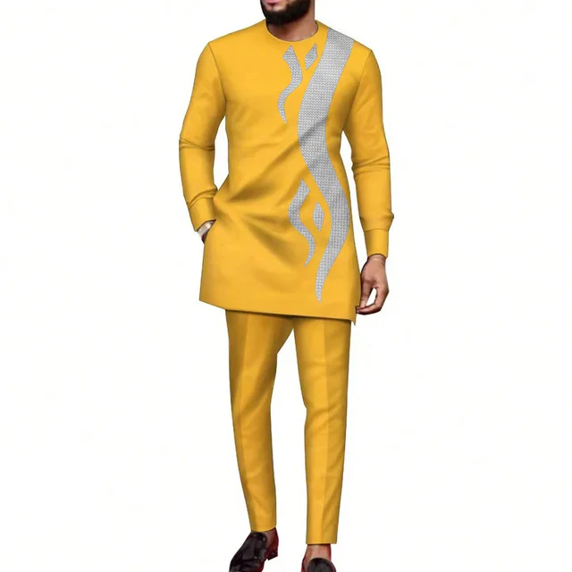 2024 NOVO TERNO MASCULINO KAFTAN ESTILO ÉTNICO AFRICANO MANGA LONGA BORDADO TERNO ROUPAS TRADICIONAIS MASCULINAS TERNO DE 2 PEÇAS