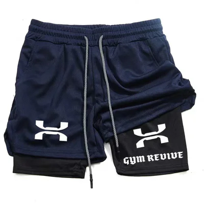 SHORTS ESPORTIVOS LEVES MASCULINOS - CORRIDA E TREINAMENTO 2 EM 1, DESIGN ESTAMPADO DE CAMADA DUPLA, RESPIRÁVEL ADEQUADO PARA ACADEMIA