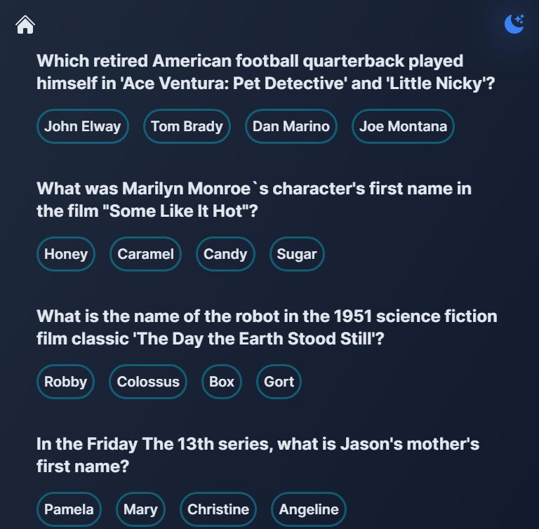 screenshot of the quiz app showing the quiz questions