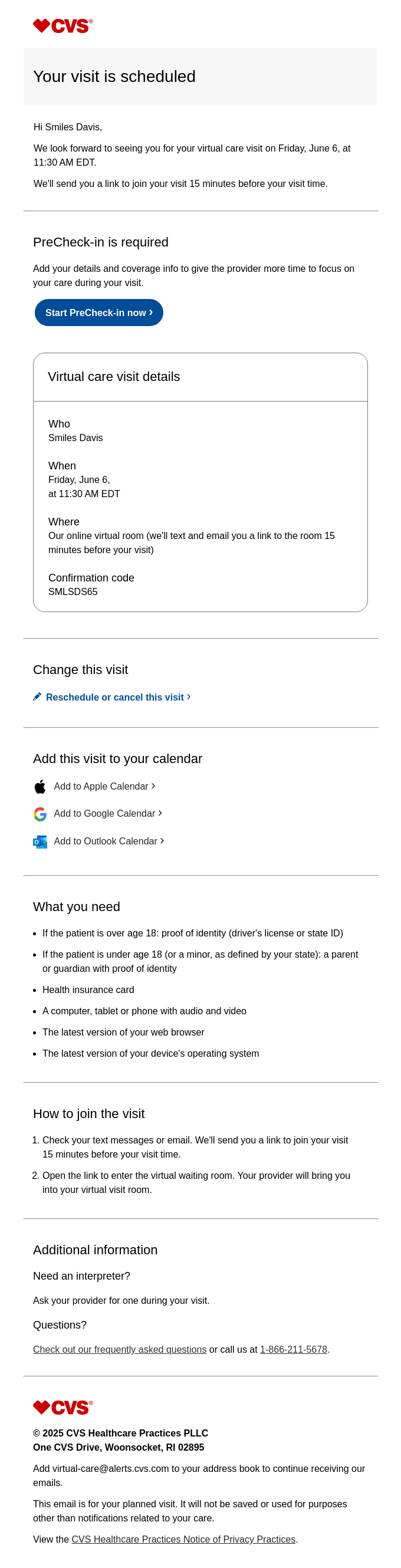 Confirmed Your Virtual Care Visit