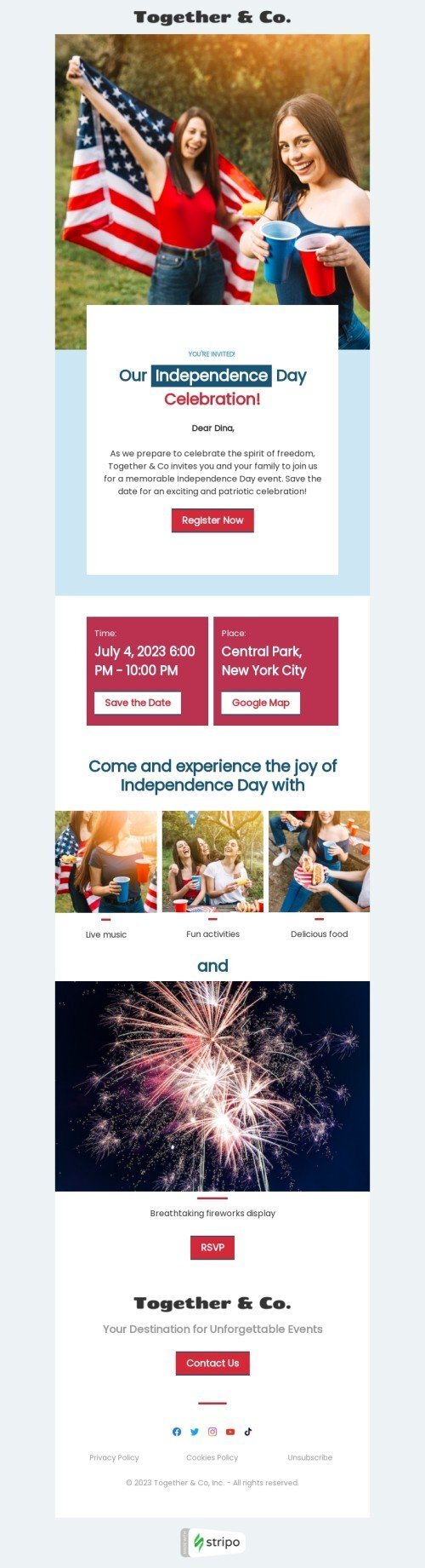 Independence Day email template "Celebrate the spirit of freedom" for hobbies industry