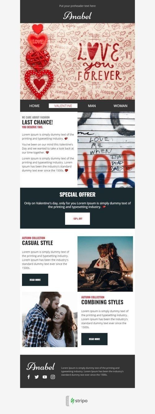 Valentine’s Day Email Template «Love You Forever» for Fashion industry