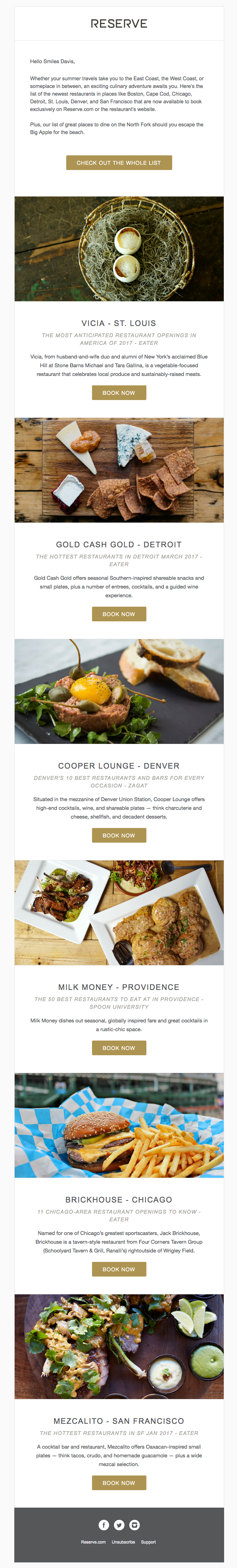 Reserves Guide To Dining Across America This Summer