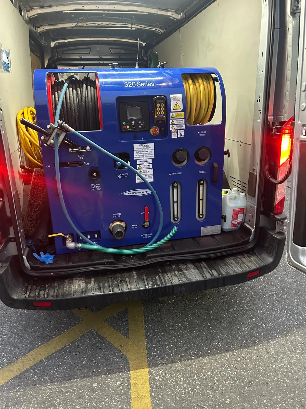 Specialist high-pressure water jetting equipment used by Drain 2 Flow Exeter for fast and effective drain unblocking and cleaning services.