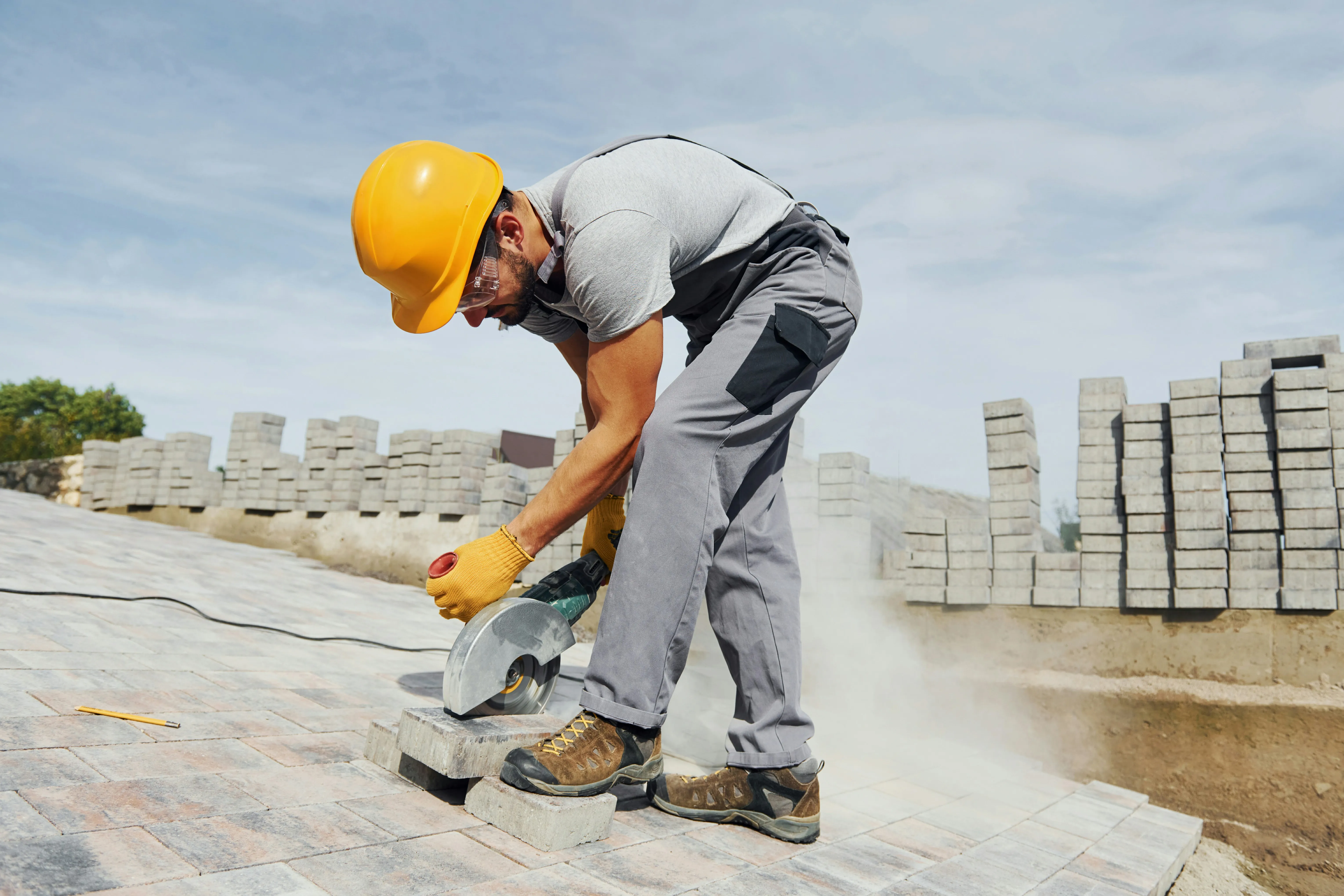 Professional cutting of block paving for driveway or patio installation in Haywards Heath.