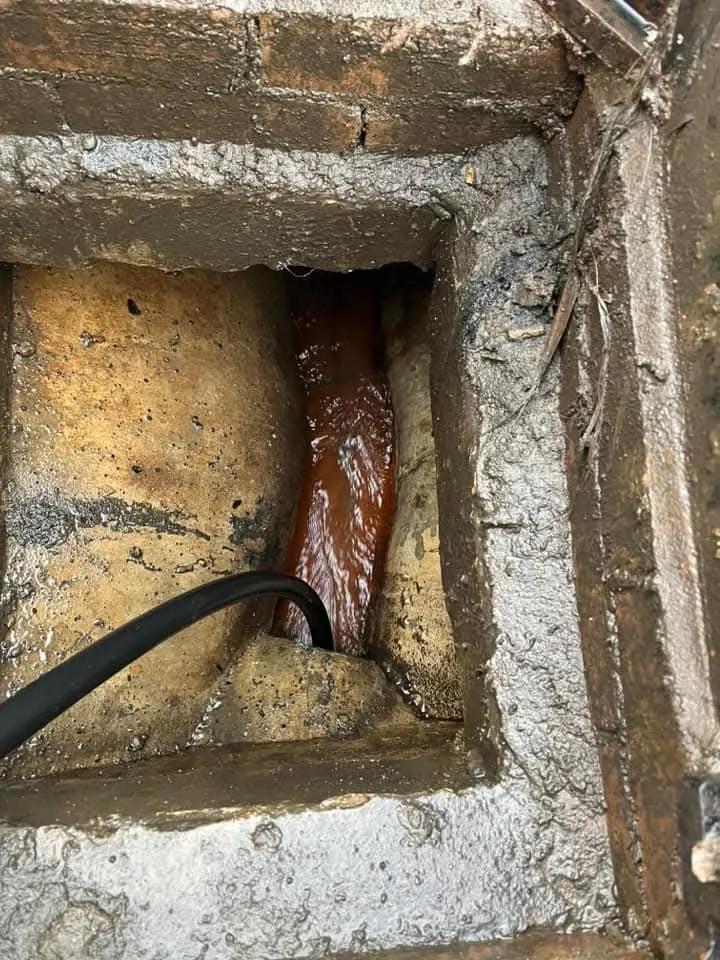 A picture inside a blocked drain