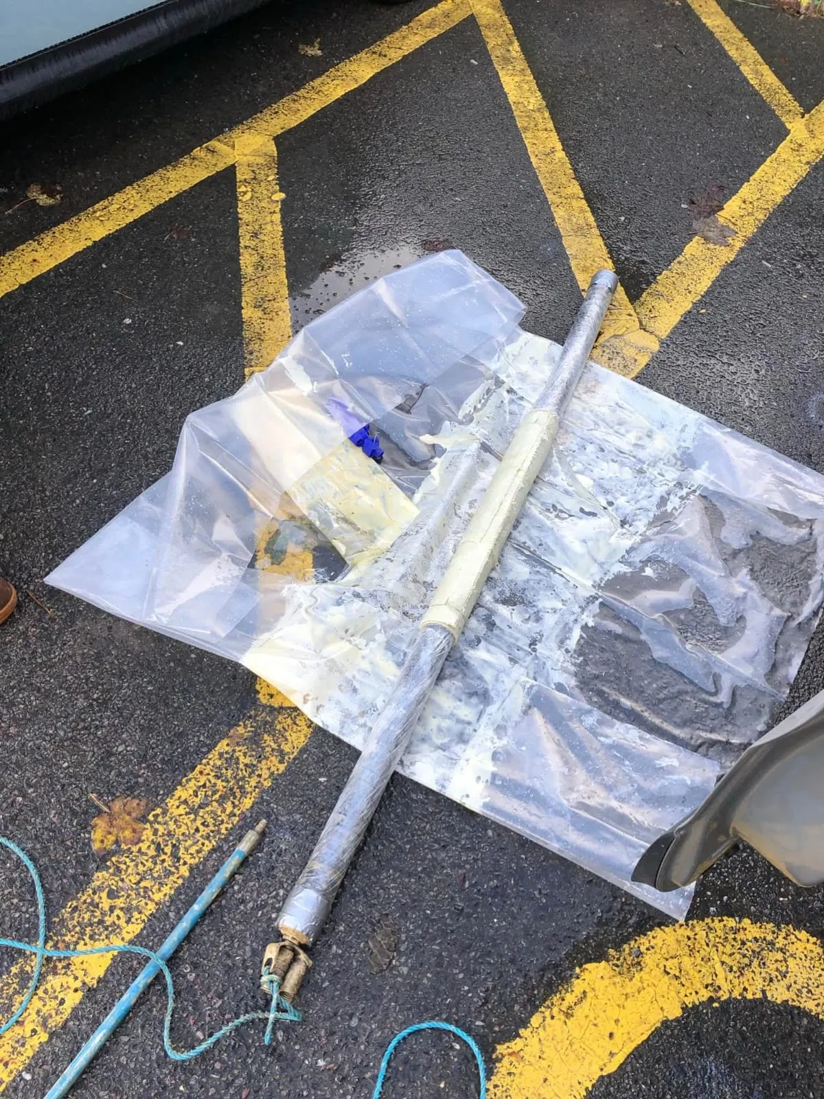 Resin-soaked materials ready for a no-dig drain relining or patch repair.