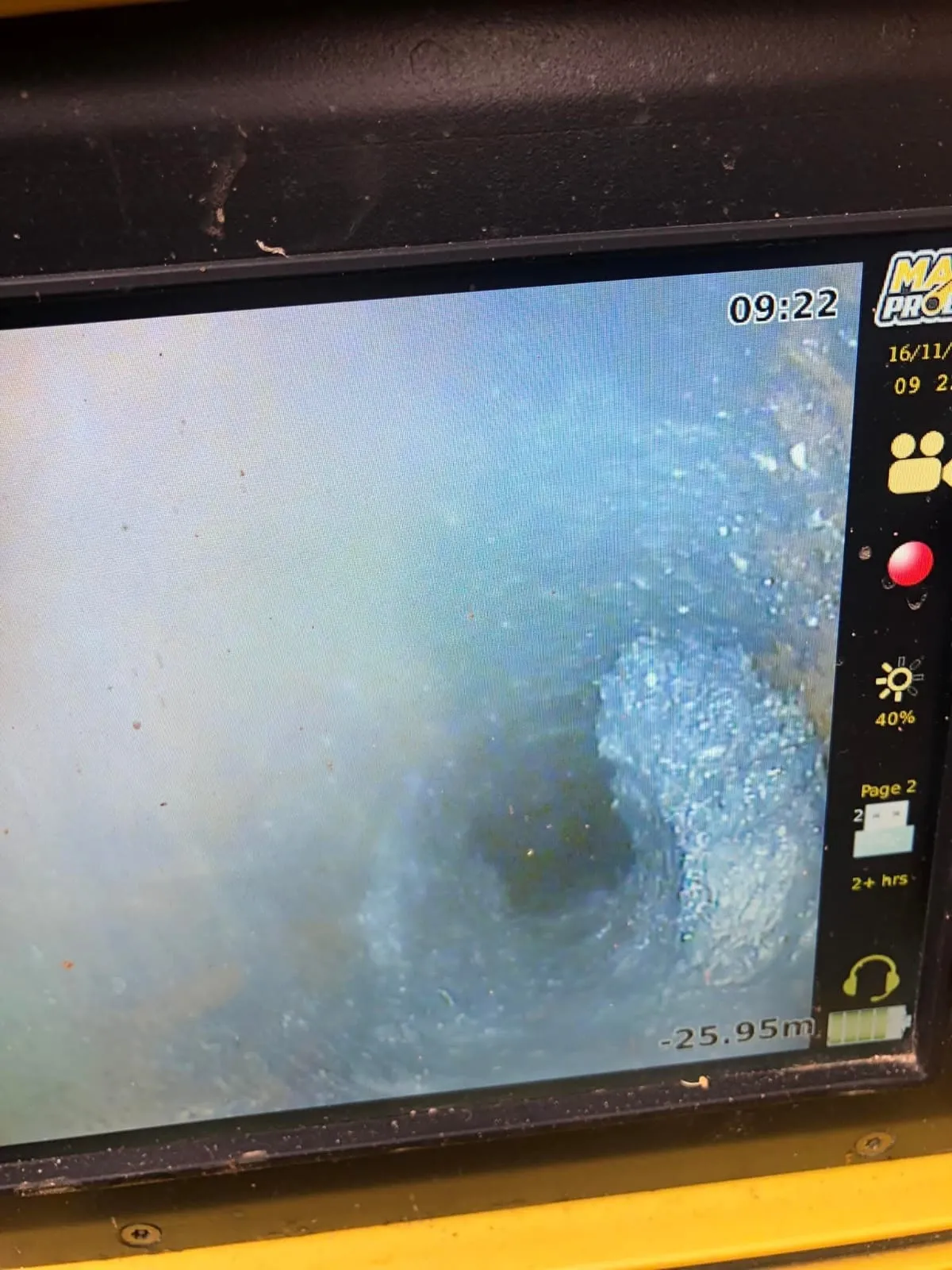 Inside view of a drain pipe from a CCTV camera