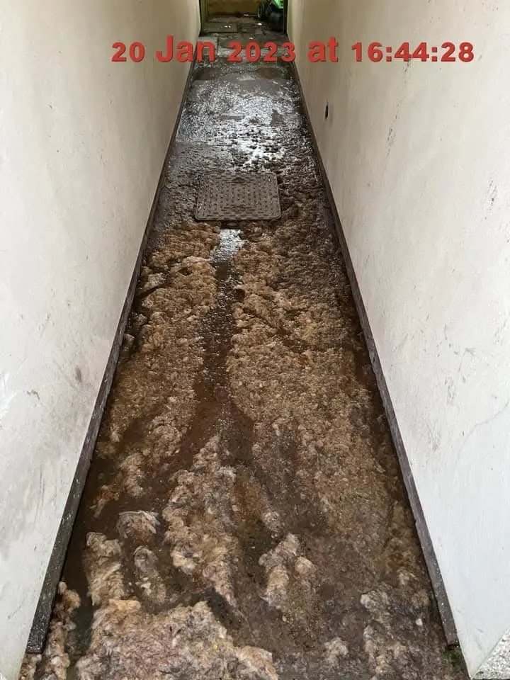 Heavily blocked outdoor drain channel