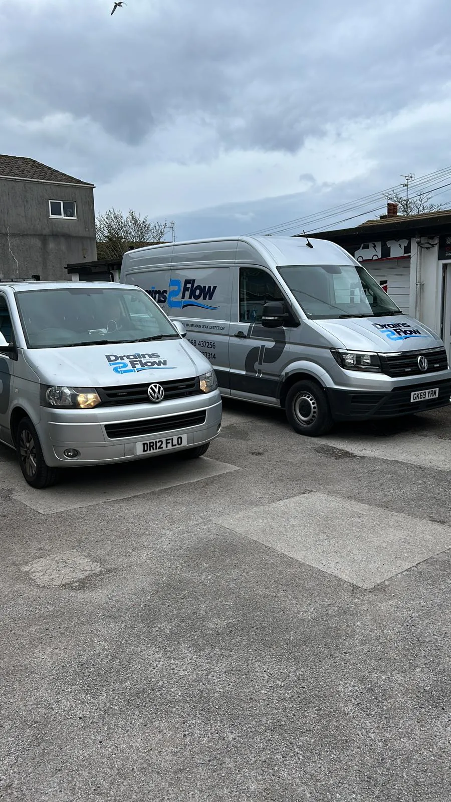 Drain 2 Flow Torquay service vans parked, symbolising local, reliable drainage expertise for homes and businesses.