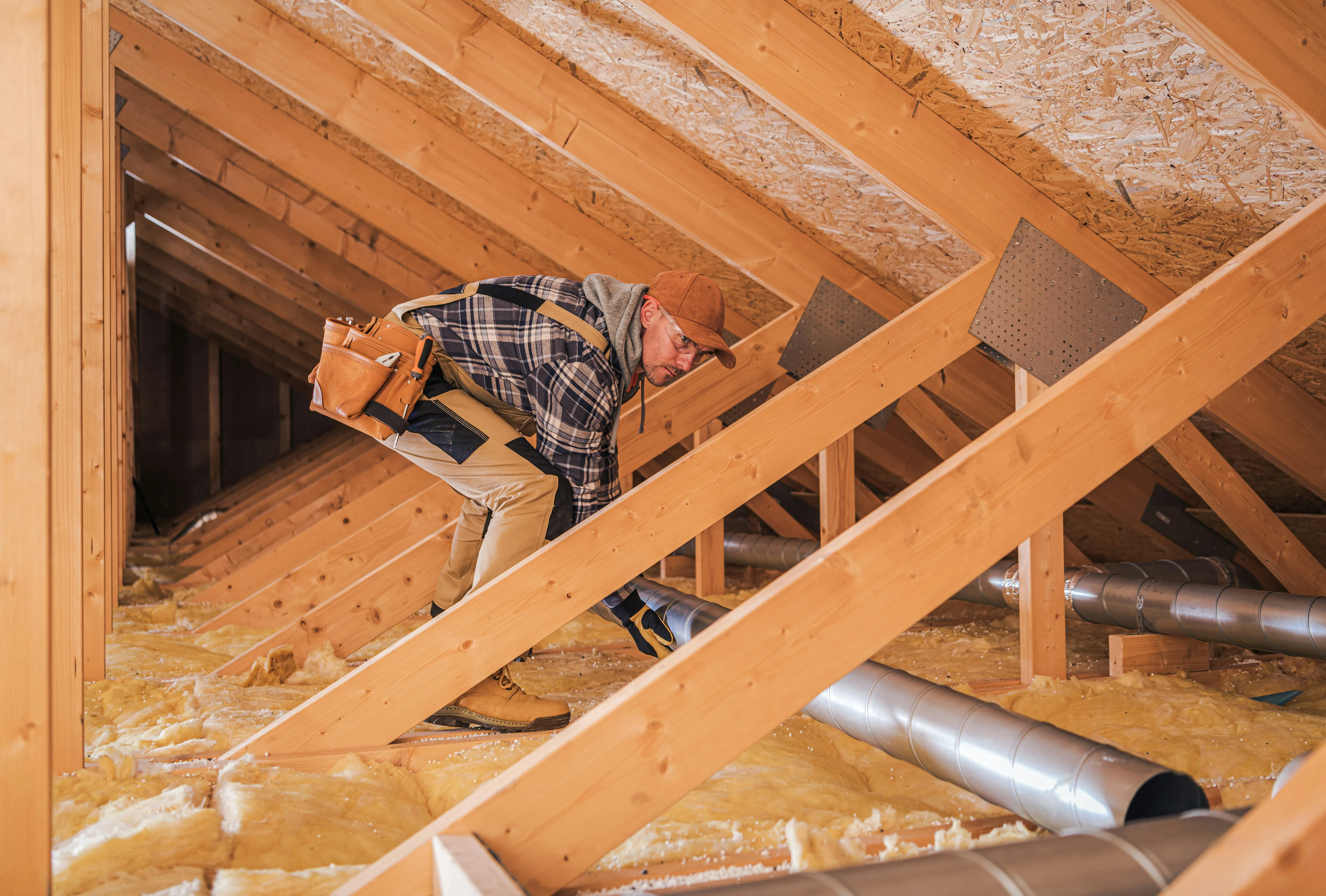 Moorlander Pest Control technician inspecting a loft for signs of pests or carrying out proofing work.