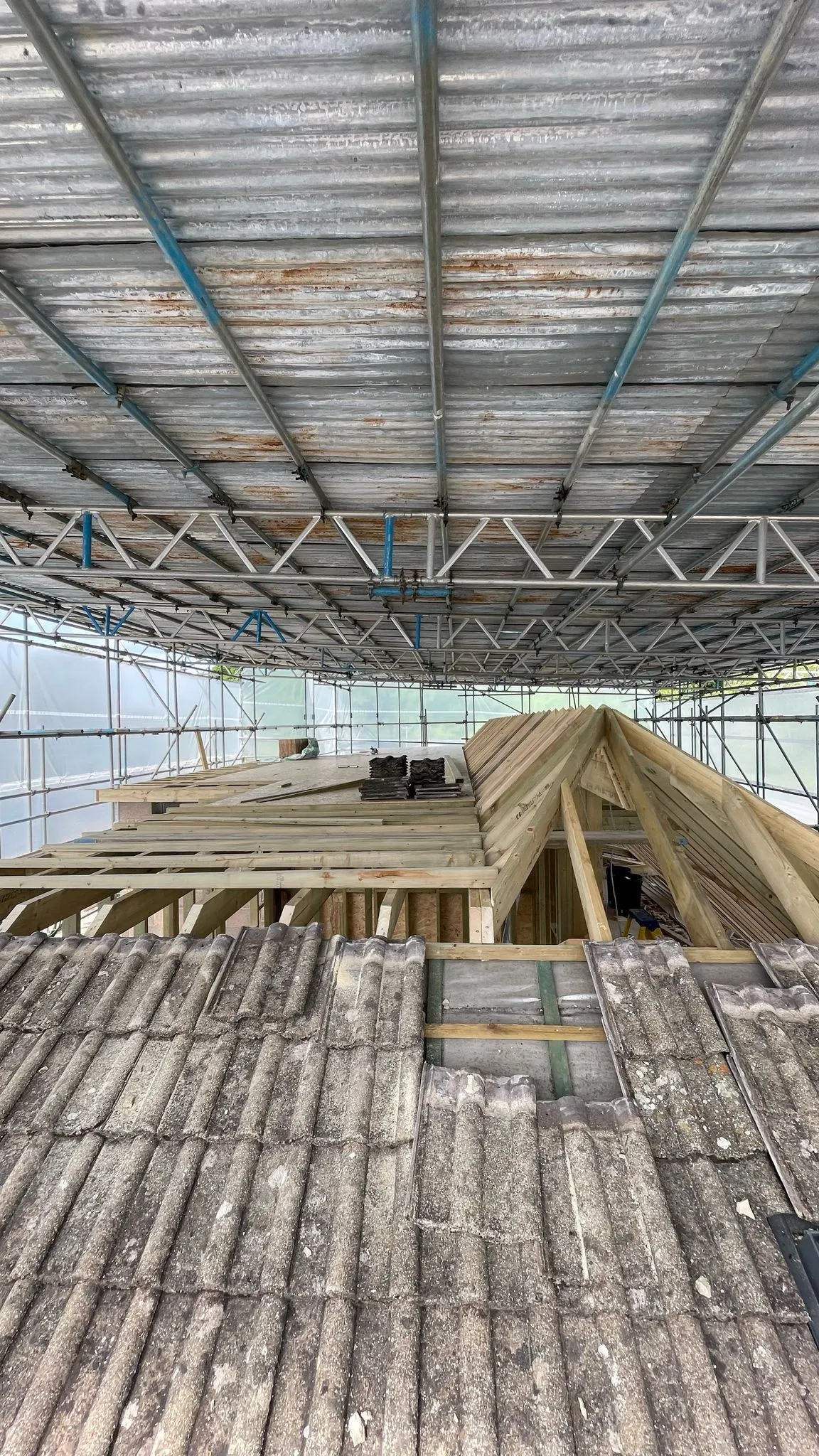 Bespoke timber roof structure being built as part of a loft conversion project by DP Carpentry and Building LTD in Cheltenham.