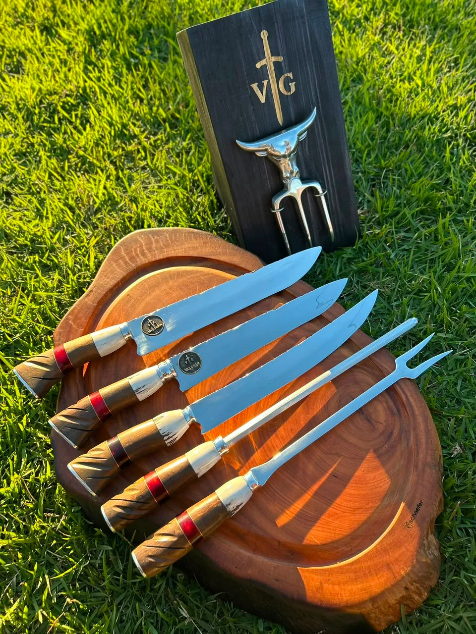 Cepo Artesanal Valgran - Set de Cuchillos Linea Tradición + Tenedores + Chaira