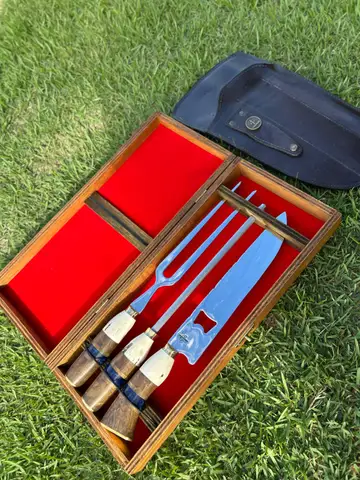 Tri Conjunto Artesanal Valgran - Cuchillo Abridor + Tenedor + Chaira