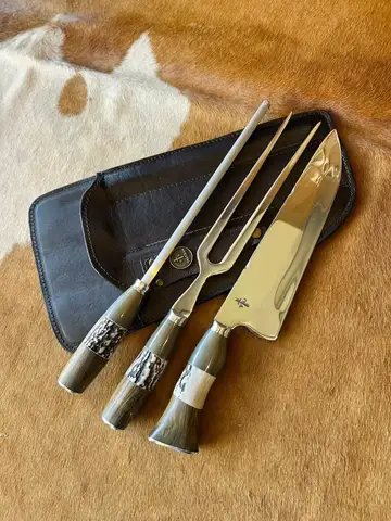 Tri Conjunto Artesanal Valgran - Cuchillo Picañero + Tenedor + Chaira