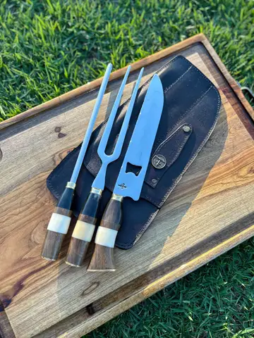 Tri Conjunto Artesanal Valgran - Cuchillo Abridor + Tenedor + Chaira