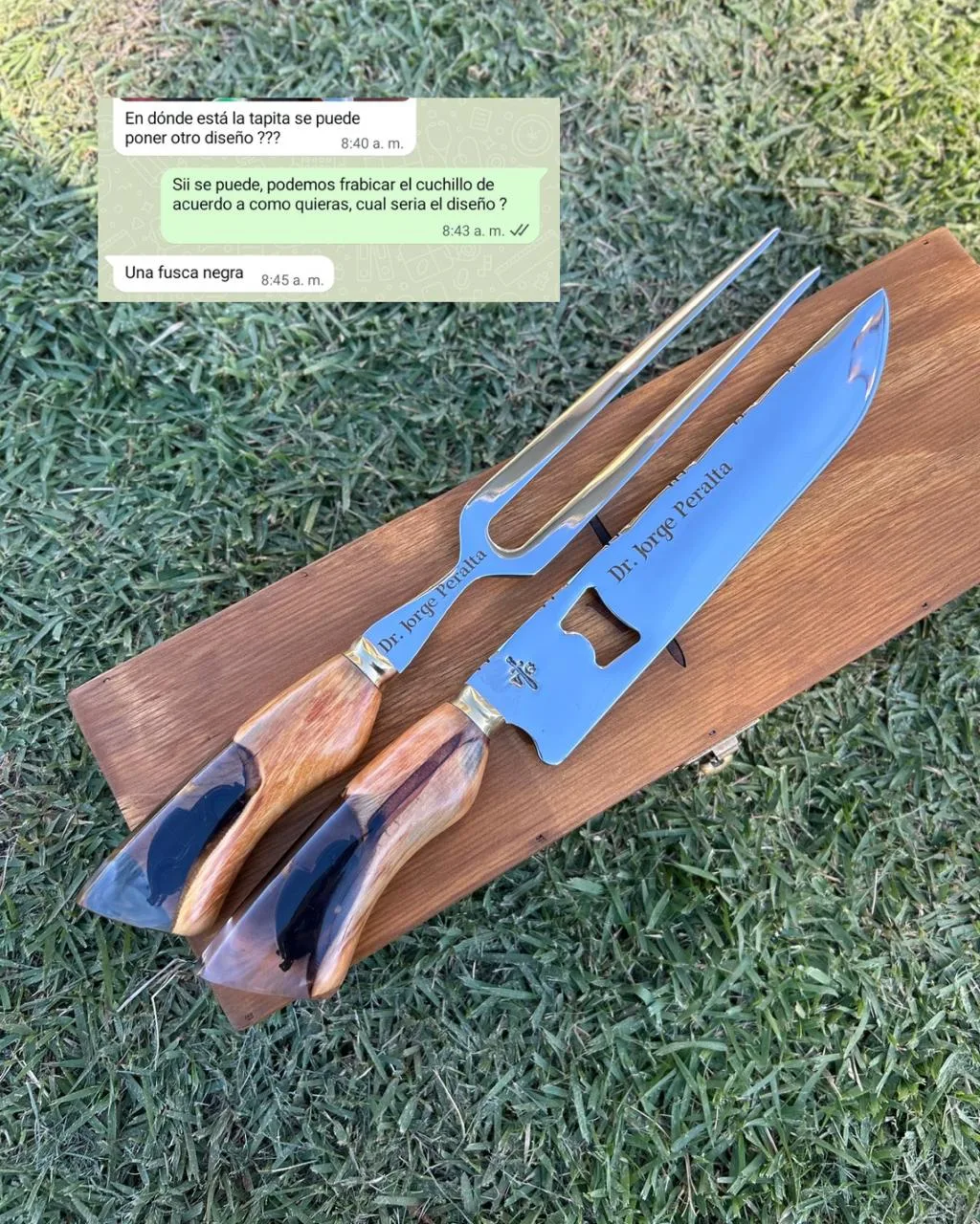 Conjunto Artesanal Valgran - Linea Personalizada Cuchillo Abridor + Tenedor con Mango Hibrido e Pingente