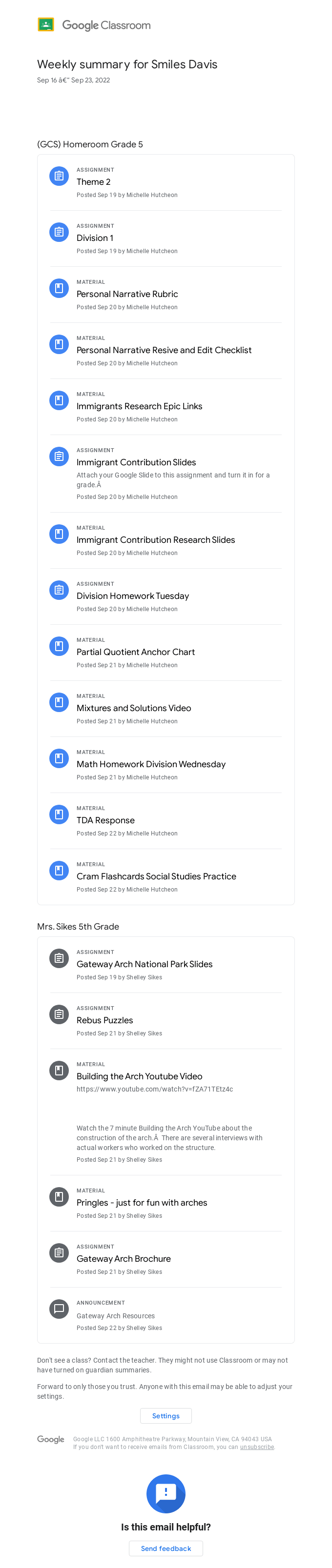 Weekly Summary For Smiles Davis Google Classroom