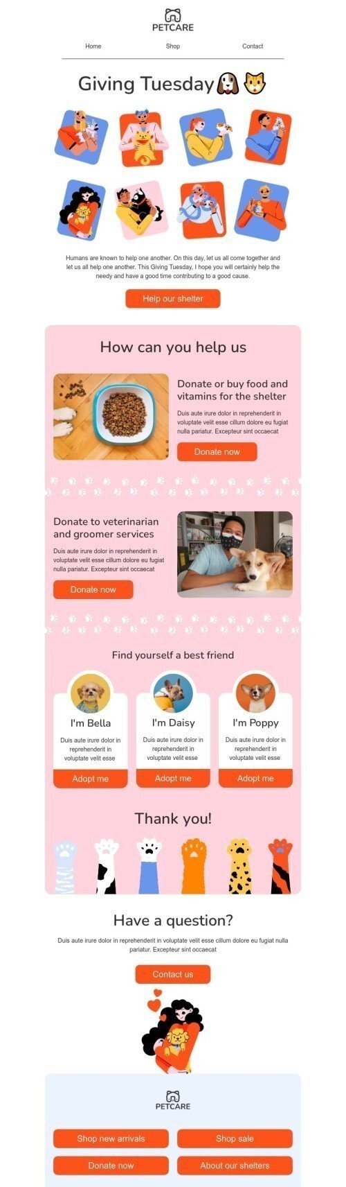 Giving Tuesday email template "Help our shelter" for pets industry