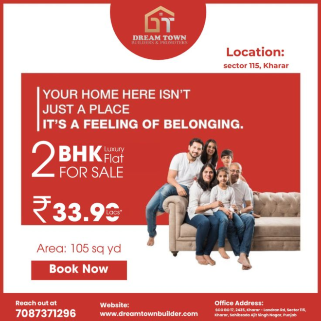  Discover Your Dream Home: 2BHK Flats for Sale in Sector 115, Kharar by Dream Town Builders & Promot