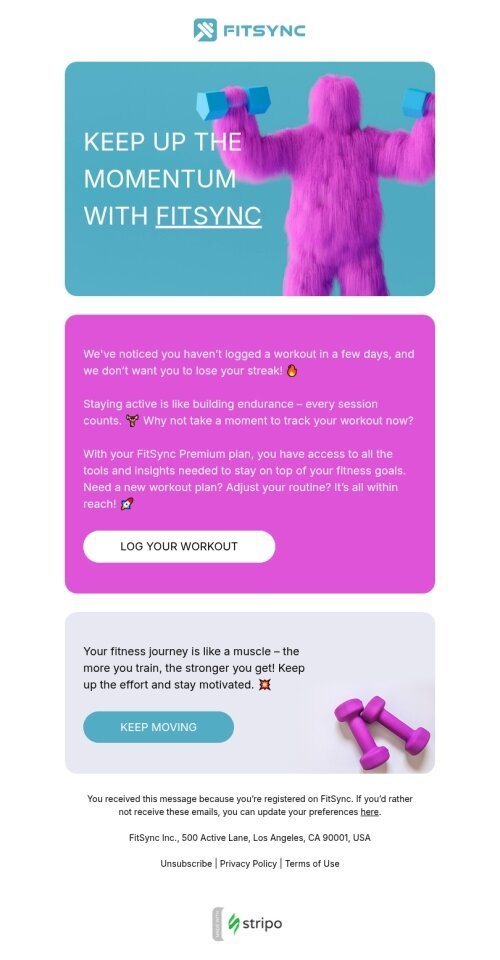 Activity reminder email template "Keep moving" for mobile applications industry