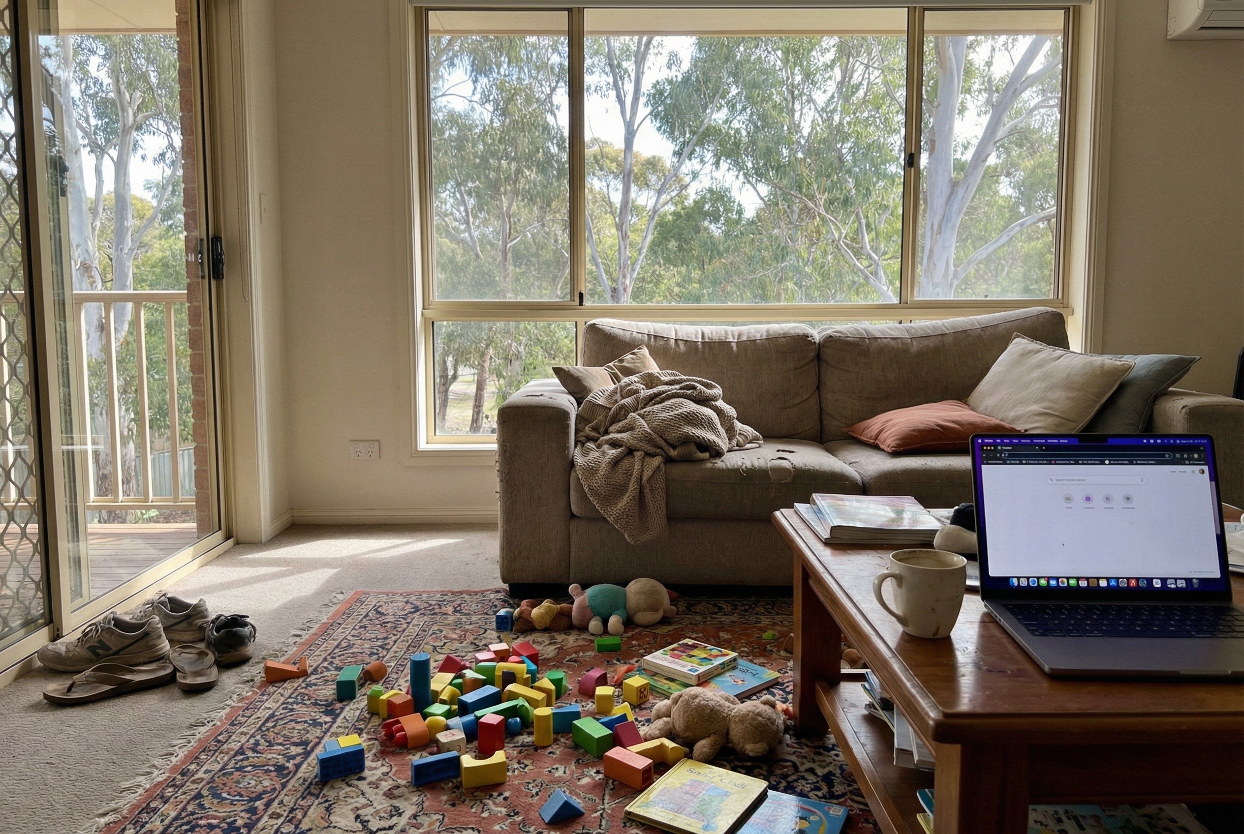 Living room with tenant belongings
