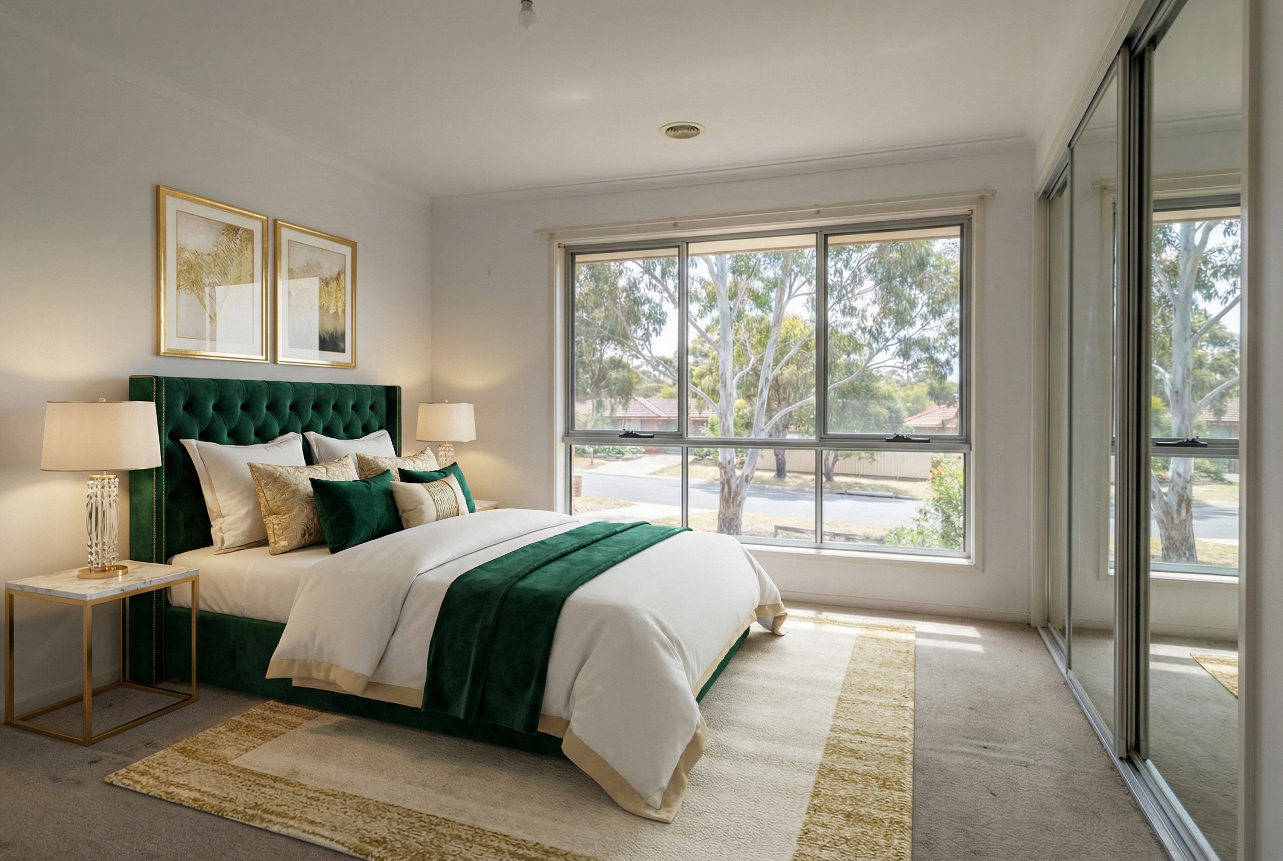 Bedroom staged with luxury furniture