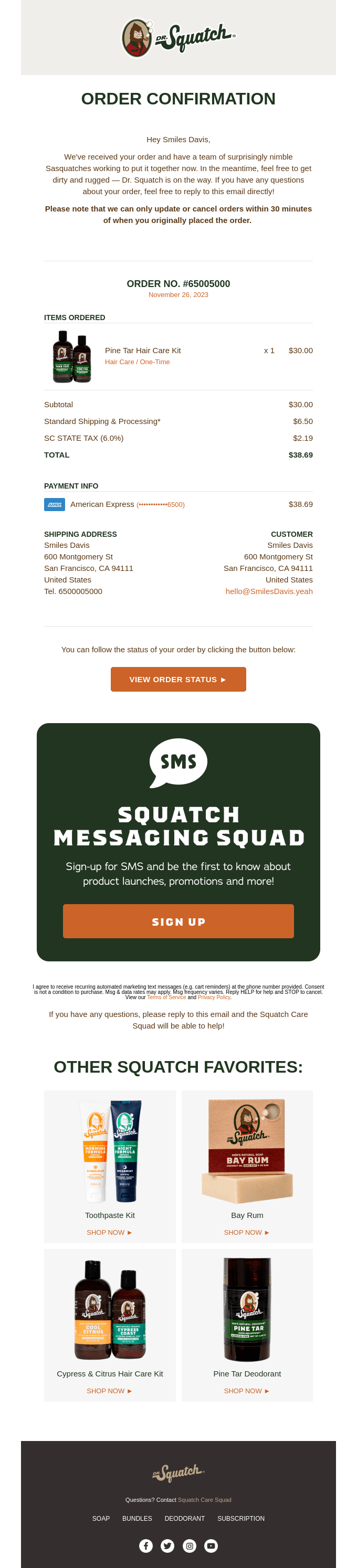 Your Dr Squatch Order 65005000 Has Been Placed