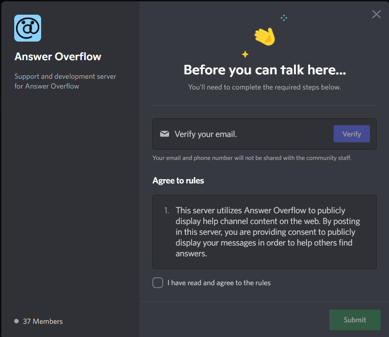 Screenshot of membership screening with a consent prompt as a rule