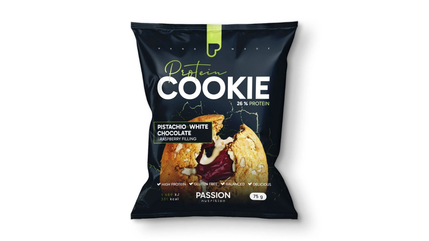 Passion proteinová plněná cookie 75g Pistáciová s bílou čokoládou