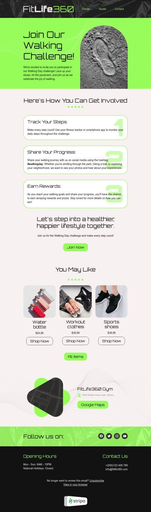 Walking Day email template "Join our Walking Challenge" for sports industry